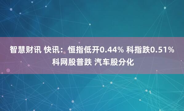 智慧财讯 快讯：恒指低开0.44% 科指跌0.51% 科网股普跌 汽车股分化